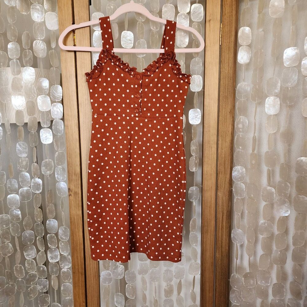 Urban Outfitters Polka Dot Mini Dress Womens Small Rust Orange Ruffle Button